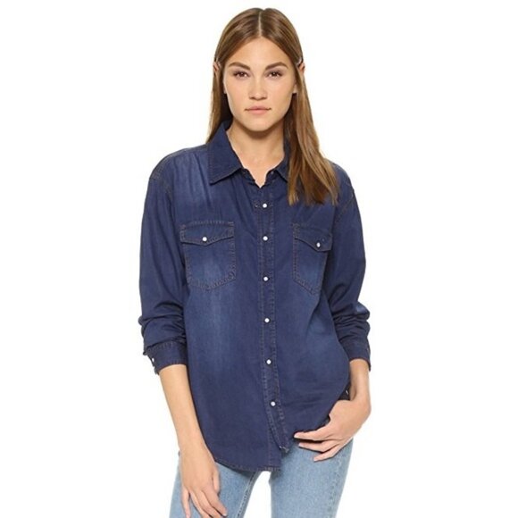 Free People One Teaspoon Denim Button Down Shirt Jean Chambray Dark wash Size XS - Picture 3 of 16